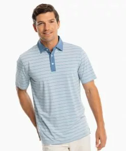 Peter Millar Sapelo Striped Performance Polo (Mist Green) Tops