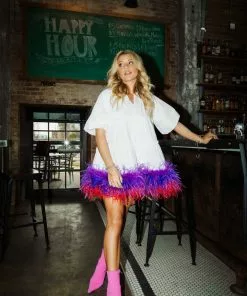 Queen Of Sparkles Feather Bottom Button Dress