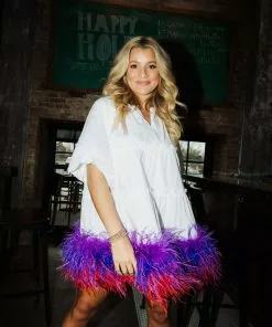 Queen Of Sparkles Feather Bottom Button Dress