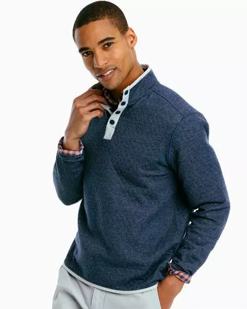 Southern Tide Tiller Heather Quarter Zip (Heather True Navy) 3 Southern Tide Tiller Heather Quarter Zip (Heather True Navy)